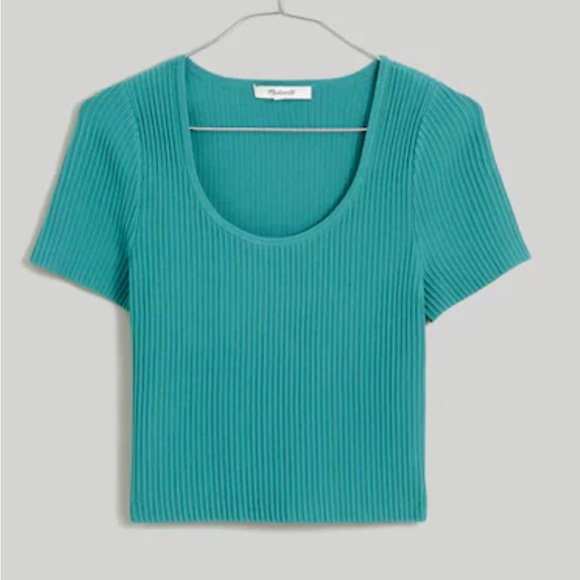 Madewell Ribbed Crop Sweater Top Sz Large Turquoise NWT - Picture 1 of 7